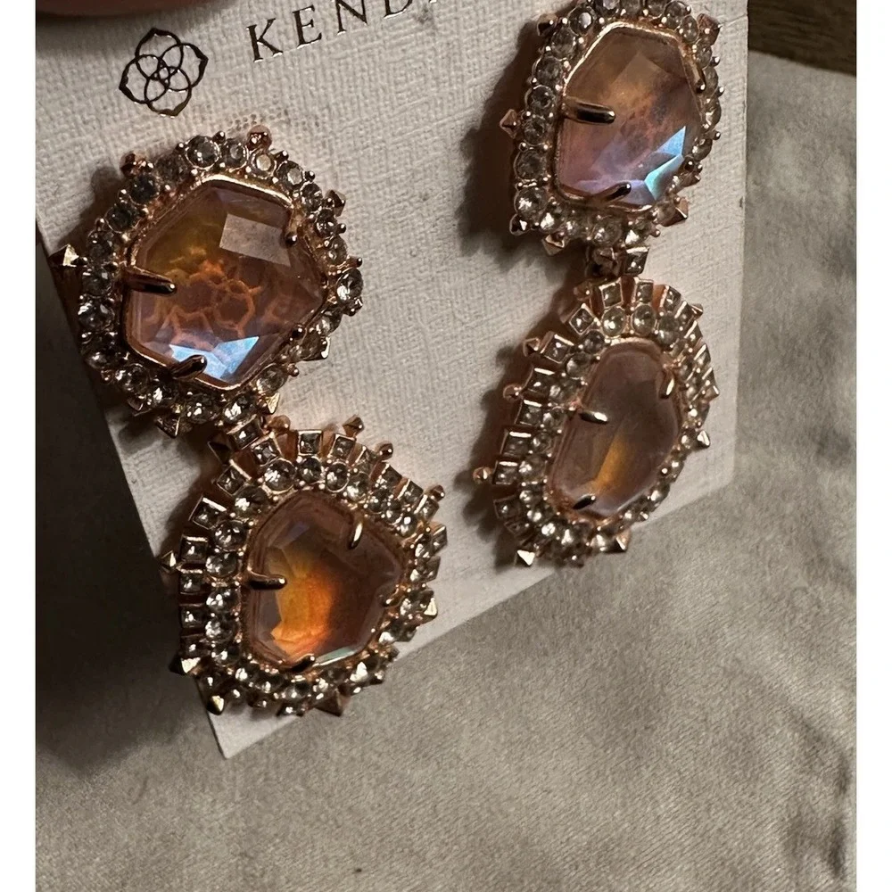 Kendra Scott Althea Earrings In‎ Rose Gold Dichroic Glass Dangle Statement Rare